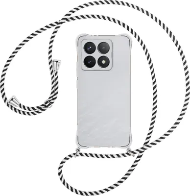 Produktbild von Handykette Backcover-Schutzhülle mit Band (Metall silberfarben) für Xiaomi 14T 5G - schwarz/weiß gestreift