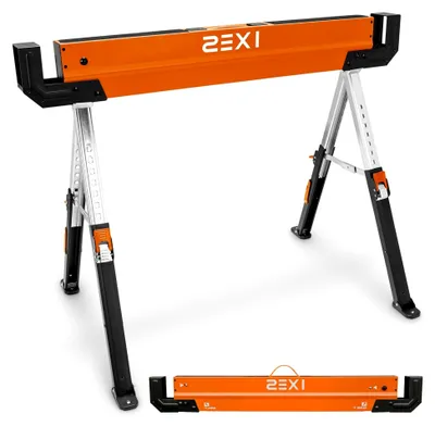 Produktbild von Arbeitsbock höhenverstellbar | Profi Sägebock | max. 600 kg Traglast | Arbeitshöhe 618-820 mm | Metall Klappbock | Anti-Rutsch-Beschichtung | Metallbock, Unterstellbock, Gerüstbock, Untergestell