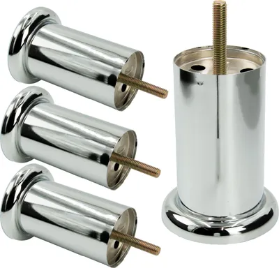 Image de Jeu de 4 pieds de meuble en chrome argenté, hauteur 10 cm, Design minimaliste, Forme cylindrique élégante avec protection anti-rayures