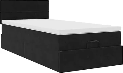 Produktbild von Ottoman-Bett mit Matratze Schwarz 90x190 cm Samt