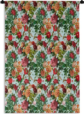 Produktbild von MuchoWow® Wandteppich Wandbehang Blumen - Rot - Muster 90x135 cm Tapisserie Dekoration Wandtuch - Baumwolle - Wandskulptur