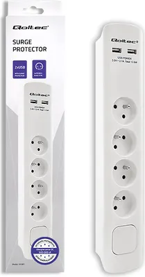 Zdjęcie produktu dla Qoltec 50282 Ogranicznik napięcia biały 4 gniazda AC 230 V 1,8 m