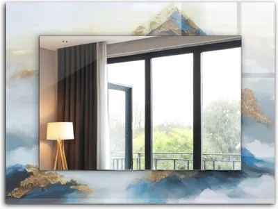Produktbild von Dekorativer Wandspiegel - Bedruckter Spiegel - Motiv - 80x60 cm - Berge Im Nebel
