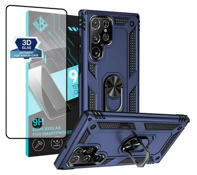 Produktbild von Armor Outdoor Handyhülle für Samsung Galaxy S22 Ultra Handy Panzer Case Schutzhülle mit 9H Displayglas Displayschutz Farbe: Blau