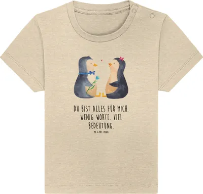 Produktbild von Mr. & Mrs. Panda  T-Shirt Pinguin Pärchen 12. - 18. Monat - Natural Raw - Geschenk, Liebe, Hochzeit, Hochzeitstag, Baby Oberteil, Babyshirt, Kinder Top, Shirt