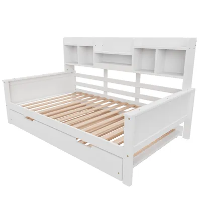 Produktbild von okwish   Schlafsofa  Daybett  Multifunktionsbett(90×200 cm& 90x190cm) mit Ausziehbett,Holzbett mit Staufach und Lattenrost ,ohne Matratze, Weiß