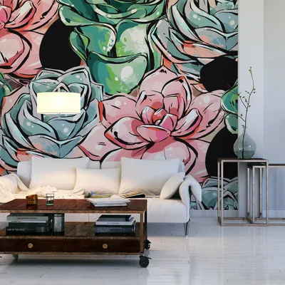 Produktbild von Muralo XXL Vlies FOTOTAPETE BEMALTE Sukkulenten Pflanzen 3D Effekt (B) 450 cm x (H) 300 cm Tapete Wandtapete WOHNZIMMER SCHLAFZIMMER 5174