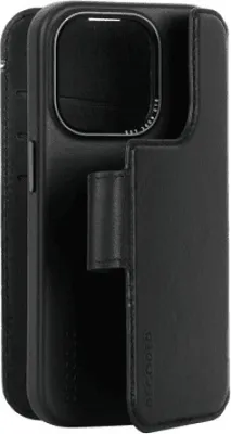 Zdjęcie produktu dla Etui MagSafe do Apple iPhone 15 - Etui Skórzane portfelowe Decoded ze skóry naturalnej 2-in-1 - Czarne
