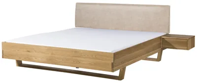 Produktbild von MASSIVMOEBEL24.DE Bett mit Nachttisch Fichte 200x200x85 natur gebeizt / geölt, Kopfteil beige FICHTELBERG #144
