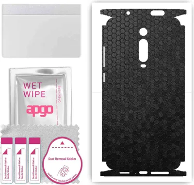 Produktbild von apgo Rückseite + Seiten Schutzfolie, Skin, kompatibel mit Xiaomi Mi 9T, Hinten Displayschutzfolie aus Vinylfolie, kratzfest, einfache Montage - Schwarze Honigwabe