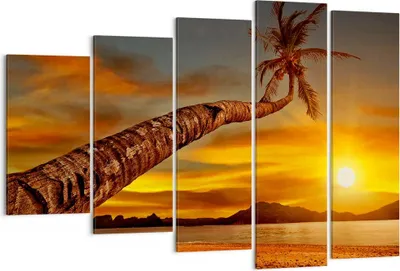 Produktbild von Bild auf Leinwand - Leinwandbild - Palme Landschaft Sonne - 150x100cm - Wand Bild - Wanddeko - Leinwanddruck - Bilder - Kunstdruck - Wanddekoration - Leinwand bilder - Wandkunst - EG150x100-0162