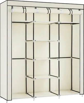 Produktbild von Famanu Kleiderschrank mit Kleiderstangen und Regalen - Beige 175 x 150 x 45 cm