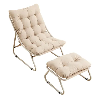 Produktbild von LVHOM Relaxsessel mit Hocker, Loungesessel für Wohnzimmer & Wintergarten, Moderner Lesesessel mit Metallgestell, Armlos, Beige