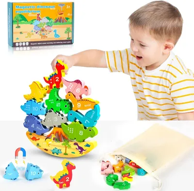 Productafbeelding van Stapelspel vanaf 3 - 5 jaar - Dinosaurus - Stapelspeelgoed - Montessori-speelgoed van hout - Cadeaus voor kinderen