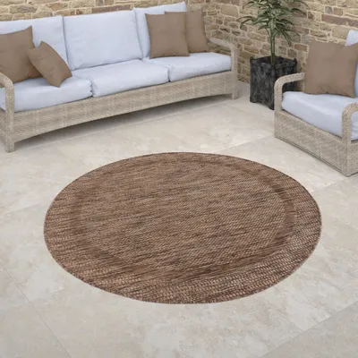 Produktbild von Outdoor Teppich rund Flachgewebe in Sisal-Optik mit Bordüre UV-beständig robust Grösse 120 cm Rund