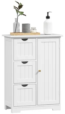Produktbild von Badezimmerschrank, Badkommode, 3 Schubladen, Regal, MDF, Weiß