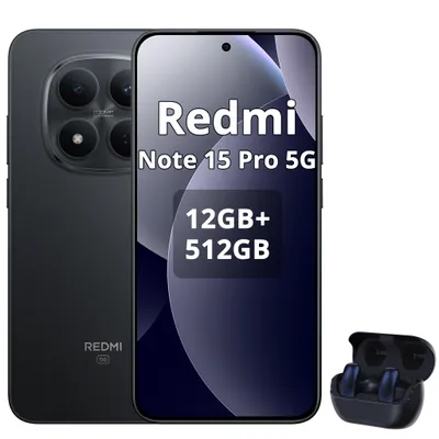 Produktbild von XIAOMI Redmi Note 15 Pro 5G Smartphone 12+512GB, 6580 mAh, IP68 Staub- und wasserdicht, 6,83"  Schwarz (Mit Bluetooth-Kopfhörern)