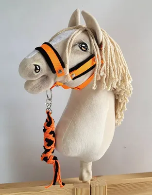 Productafbeelding van Halfterset voor hobbypaard – Halfter met teug – comfortabel en verstelbaar – neonoranje/zwart