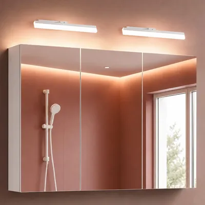 Image de doporro Armoire Murale Salle de Bains avec Miroir et Lampe Luxaris Blanc Placard de Rangement Étagères Réglable Blanc Mat en Bois Armoire de Toilette 3 Portes 120x15x70 cm Spiegelschrank 02