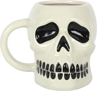 Produktbild von Weißer Totenkopf Becher aus Keramik als Gothic Geschenk