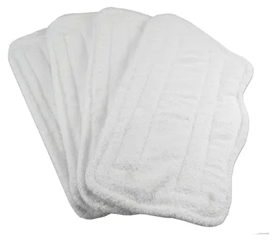 A stack of white microfiber cleaning cloths for a steam mop.