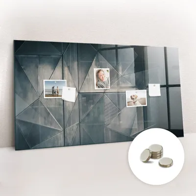 Obrázok produktu pre Magnetická tabuľa na stenu - Memo Tabuľa Sklenená - vrátane 5 magnetov - 120x60 cm - Kovová abstrakcia
