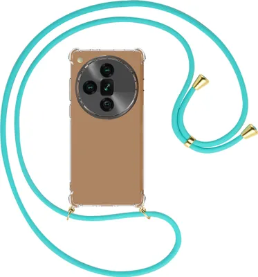 Produktbild von Handykette Backcover-Schutzhülle mit Band (Metall goldfarben) für Oppo Find X7 Ultra 5G - türkis