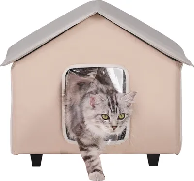 Produktbild von SucceBuy Erhöhtes, beheiztes Katzenhaus – Faltbarer Outdoor-Katzenunterschlupf mit Heizkissen, einstellbarem Thermostat und Timer, Braun (Mittelgroß)