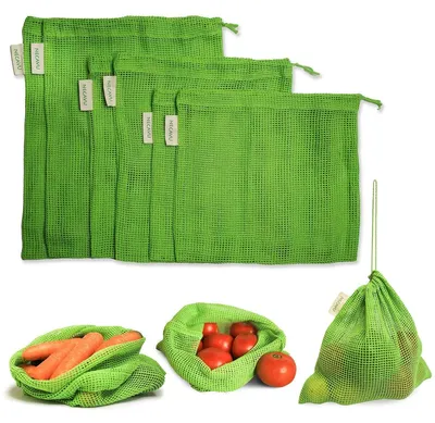 Produktbild von Gemüsebeutel – Wiederverwendbar, 100% Baumwolle – Set mit 6 Stück – Für den Kühlschrank – Gemüsebeutel