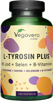 Image de Vegavero L-Tyrosine Plus | 180 gélules | avec iode, sélénium et 5 vitamines B | vegan