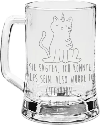 Produktbild von Mr. & Mrs. Panda Gravur Bierkrug Einhorn Katze - Transparent - Geschenk, Mieze, Erwachsenwerden, Glas, Unicorn, Humpen, Regenbogen, Glaskrug, Bierhumpen, Seidel, Krug