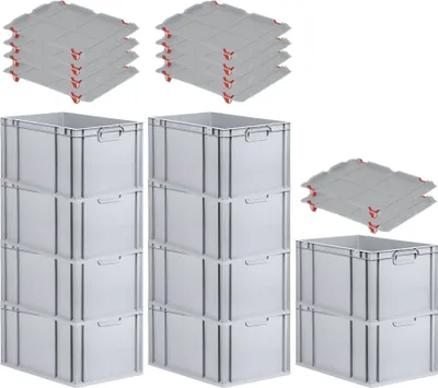 Produktbild von SparSet 10x Eurobox NextGen Economy mit Auflagedeckel und 4x Schiebeschnappverschlüsse Rot | Griffe geschlossen | HxBxT 32x40x60cm | 65 Liter | Eurobehälter, Transportbox, Transportbehälter, Stapelbehälter