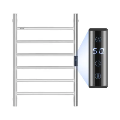 Produktbild von VEVOR Handtuchtrockner Heizkörper Handtuchwärmer, beheizter Handtuchhalter mit 6 Stangen, wasserdichter Handtuchwärmer mit Timer und LED-Anzeige, 5 einstellbare Temperaturstufen, Wandmontage, Silber