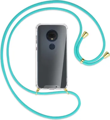 Produktbild von Handykette Backcover-Schutzhülle mit Band (Metall goldfarben) für Motorola Moto G7 / G7 Plus - türkis