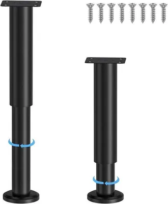 Image de Allecto Plus - Poteaux de support de lit réglables en métal - Lot de 2 pièces - Pieds de meubles pour cadre de lit - Hauteur réglable de 25 à 42 cm - Pour lit, canapé, armoire, commode et table