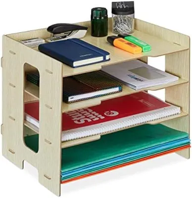 Produktbild von PolkaHome® Schreibtisch-Organizer, MDF, A4 Papier, 3 Fächer, Briefablage für Büro, Homeoffice, H x B x T: 27 x 32,5 x 25 cm, Natur