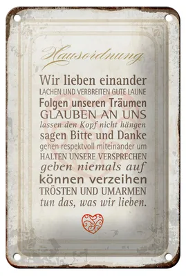 Produktbild von Blechschild Spruch 12x18cm Hausordnung Haus Schild