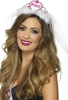 Produktbild von Braut Diadem mit Schleier weiß-pink