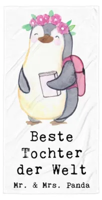 Produktbild von Mr. & Mrs. Panda Handtuch Pinguin Beste Tochter der Welt - Weiß - Geschenk, Duschtuch, Mutter, Badelaken, Kinder, Strandlaken, Strandtuch, Familie, Vater, Dankeschön