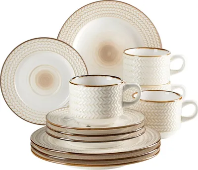 Productafbeelding van Famanu koffiekopjes-set voor 4 personen - 12-delig, modern design, wit, gemaakt van duurzaam porselein