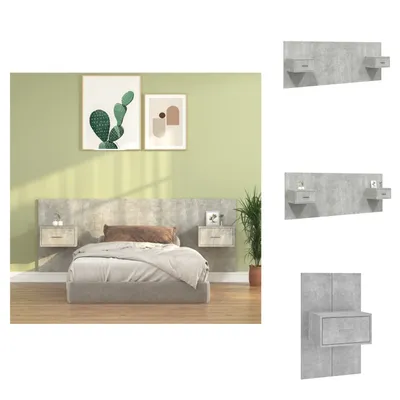 Image de vidaXL Tête de lit avec tables de chevet gris béton Bois composite - Tête & Pieds de lit