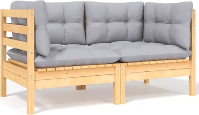 Produktbild von 2-Sitzer-Gartensofa mit Grauen Kissen Massivholz Kiefer