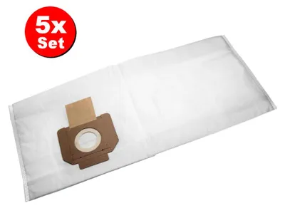 A set of white vacuum cleaner bags with a brown cardboard connector.