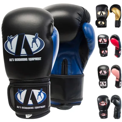 Image de Gants de boxe Ali's Fightgear BT GO noir/bleu - 18 oz - Pour entraînement, sparring & kickboxing - débutants & pros - Rembourrage de haute qualité & Velcro