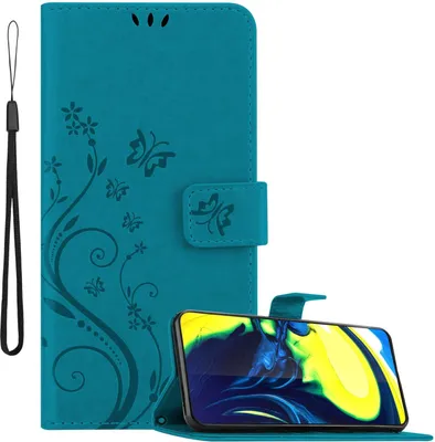 Image de Cadorabo Housse pour Samsung Galaxy A80 / A90 4G en FLORAL BLEU Housse de protection au design floral avec fermeture magnétique, fonction de support et porte-cartes Flip Case Flower Cover Etui Handy Klapp Hülle Book Tasche