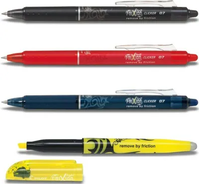 Produktbild von Frixion Clicker 07 schwarz, rot, dunkelblau + Frixion Light gelb