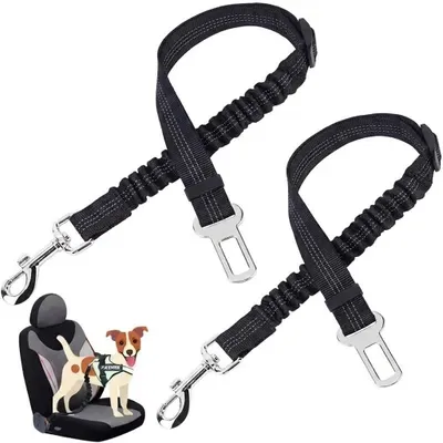 Produktbild von Hundeanschnaller 2er Set Auto Sicherheitsgurt für Hunde, verstellbar mit elastischem Stoßdämpfer, Hundegurt Auto mit Metallkarabiner, Hunde Sicherheit