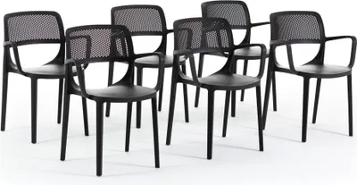 Immagine prodotto di Set di 6 sedie con braccioli in resina rinforzata in fibra di vetro, design classico, impilabili per giardino, bar, ristorante, cucina - Erika - Nero