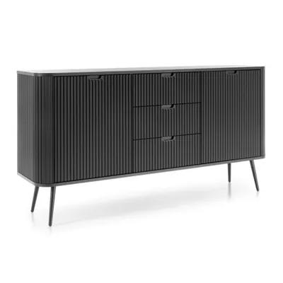 Produktbild von Sideboard schwarz gerillt, Füße schwarz, ZARA-160