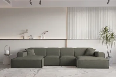 Produktbild von Wohnlandschaft U-Form CELES PREMIUM XS in Stoff Ascot Bukla Moosgrün